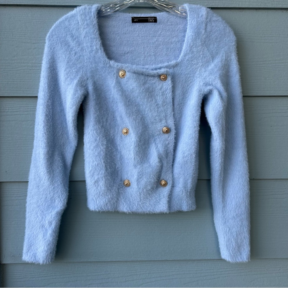 Dazy Light Blue Sweater with Gold Buttons